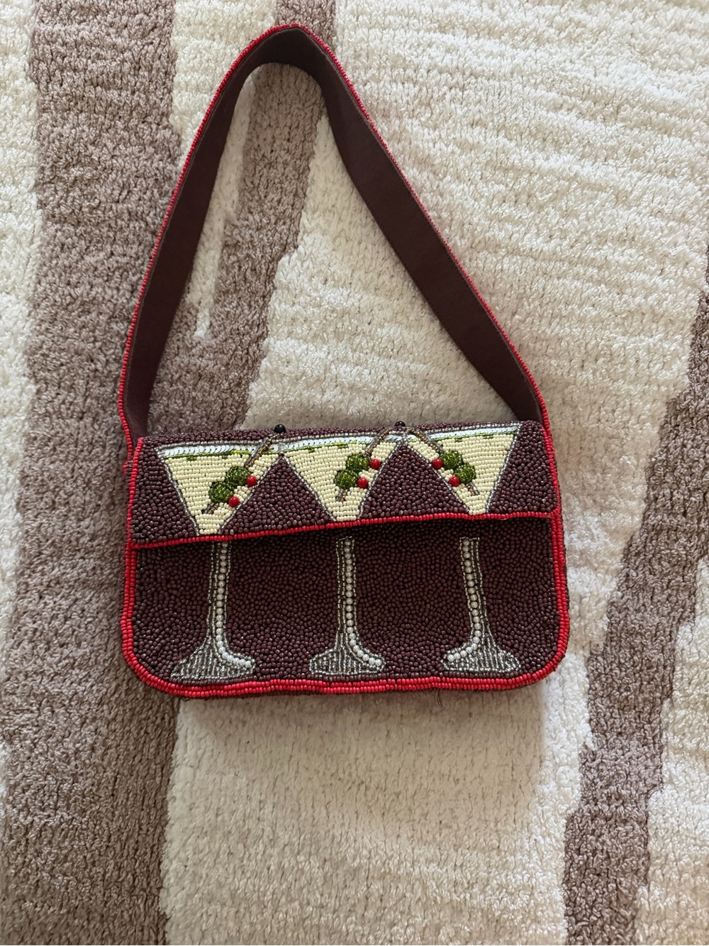Anthropologie Fiona Beaded Brown and Red Martini Clutch